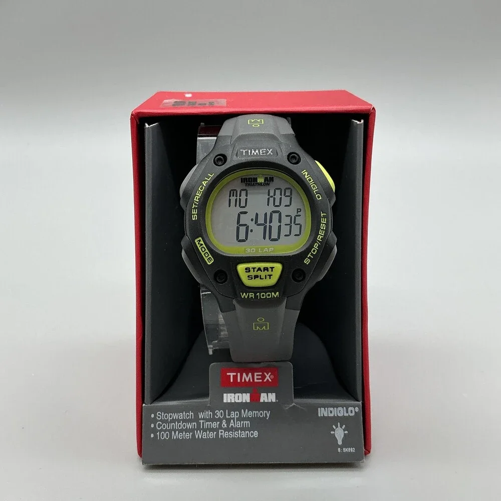 Timex Ironman Triathlon 30-Lap Mens Watch 38mm Gray Digital Resin Strap New Batt